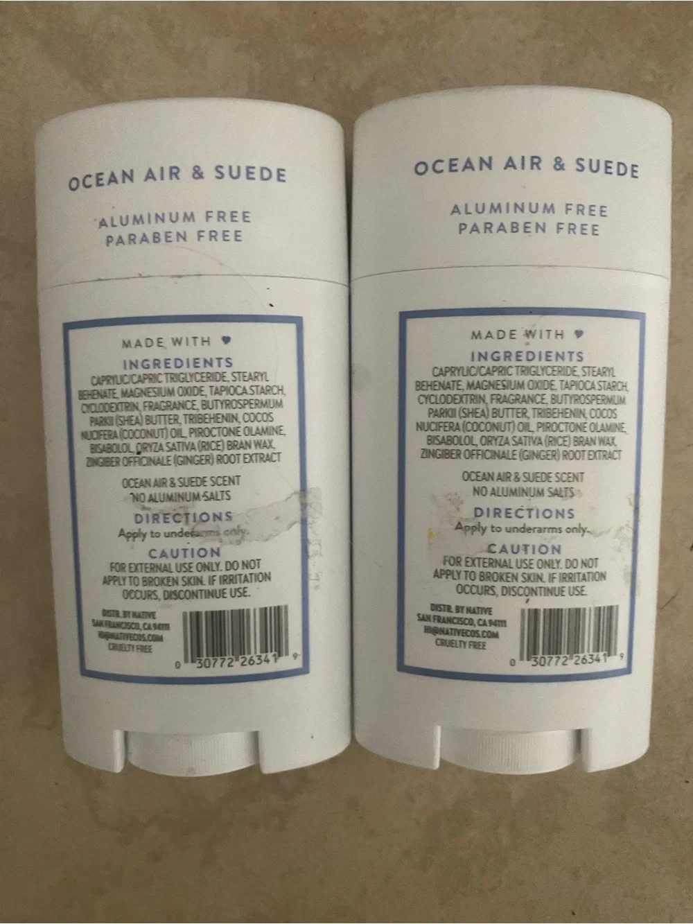 New 2 full size Native Deodorants Ocean Air and Suede